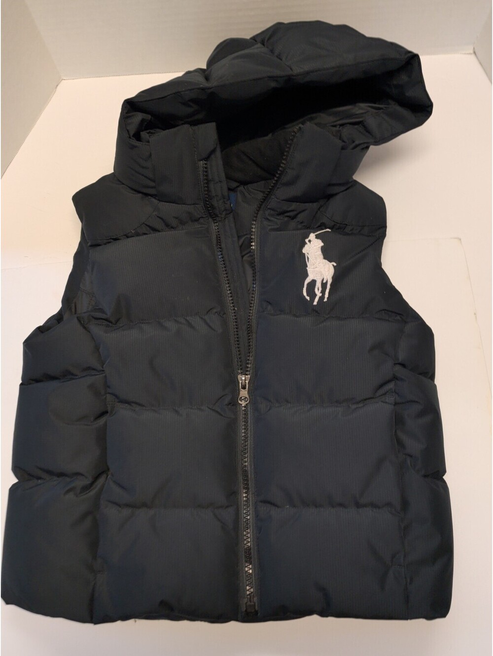 Polo Ralph Lauren Boys 6 Black Puffer Hooded Vest with White Pony Logo